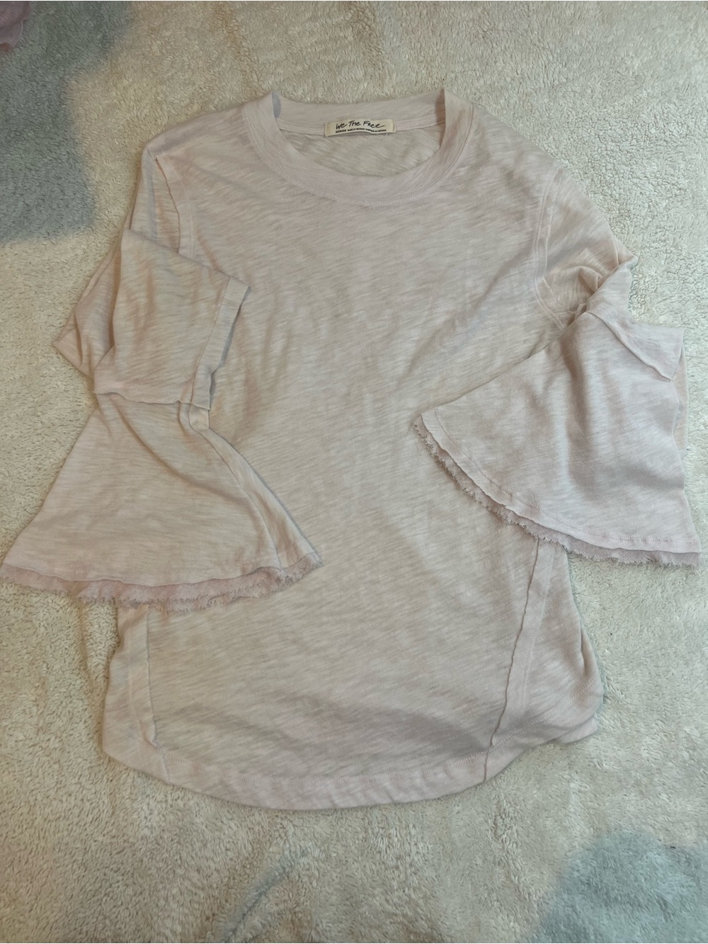Free People White Long-Sleeve Crewneck Top with Flared Cuffs - Picture 5 of 9